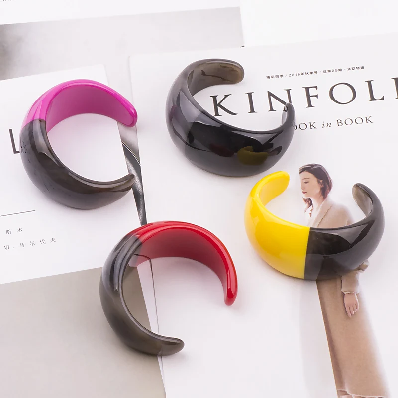 Classic Resin Cuff Open Fashion Bracelet Bangles for Women Mix Colors Acrylic Wide Geometric Bracelet Female Charm Party Jewelry (2)