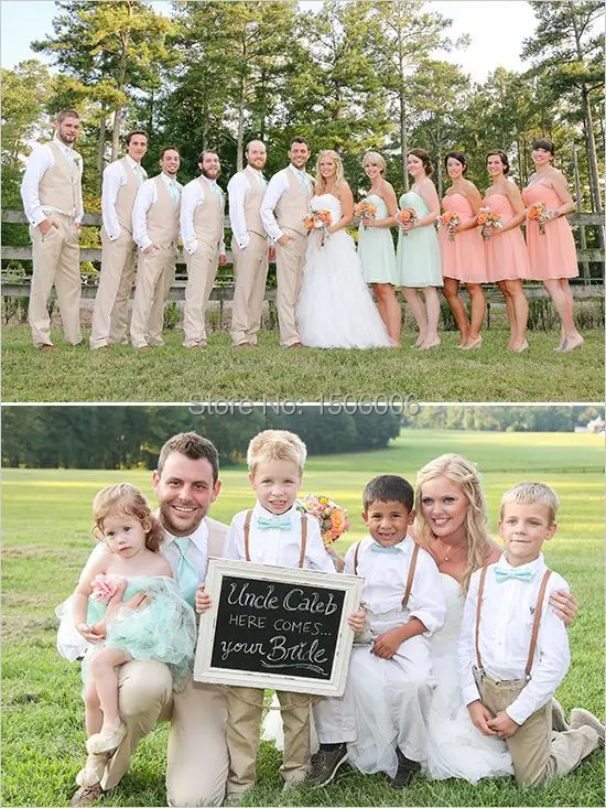 mint green and peach bridesmaid dresses