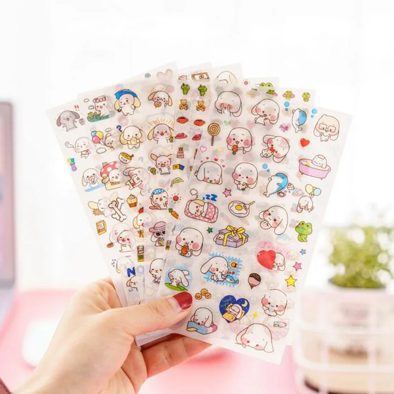 

6 Pieces/sets, Student Stationery Cartoon Cute Big Ears Happy Dog Life Stickers Diary Pvc Scrapbook Diy Decoration Stickers