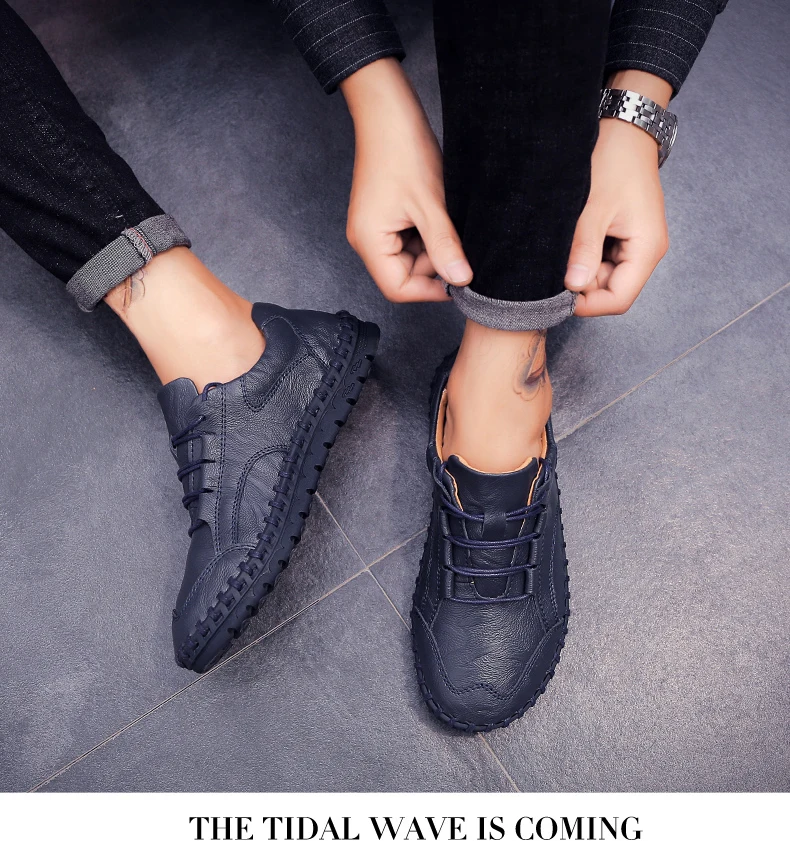 VKERGB модные повседневные кожаные лоферы на шнуровке Мужская мягкая удобная обувь для вождения дышащие тренировочные Мокасины Homme обувь