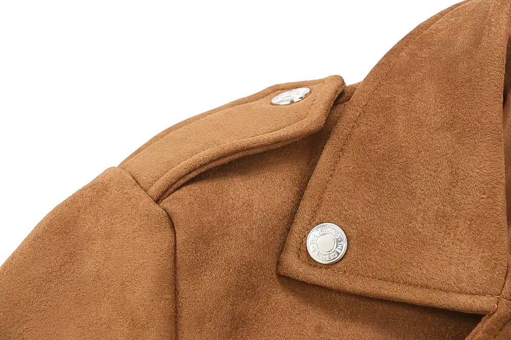 Новая модная женская замшевая мотоциклетная куртка, облегающая коричневая мягкая искусственная кожа с подкладкой, Женское пальто veste femme cuir epaulet на молнии
