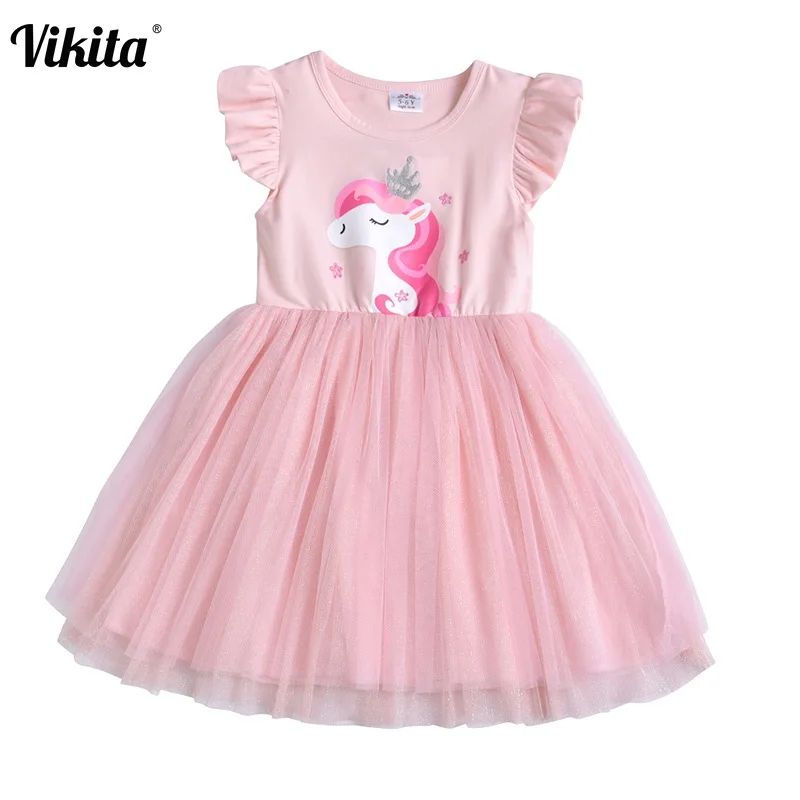 VIKITA летние платья для маленьких девочек; розовые платья-пачки для девочек; Детские костюмы на день рождения, свадьбу; платье с единорогом и бабочкой для девочек