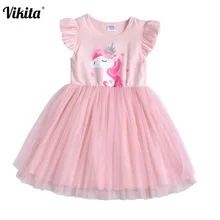 VIKITA летние платья для маленьких девочек; розовые платья-пачки для девочек; Детские костюмы на день рождения, свадьбу; платье с единорогом и бабочкой для девочек