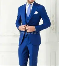 Royal Blue Two Button Groom Tuxedos Process Lapel Men’s Wedding Dresses Prom Clothing Groomsman Suits (Jacket+pants+vest+tie)