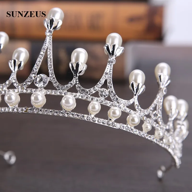 Новейший дизайн серебряная Свадебная Корона невесты большая корона с жемчугом принцесса Хрустальное оголовье для новобрачных волос аксессуар SQ0149