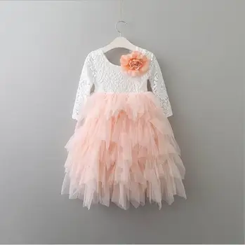 

Sweet Girls Lace Dress Flower Tiered Tulle Long Dress Fluffy Tutu Princess vestido For kids Wedding Party Children Clothes