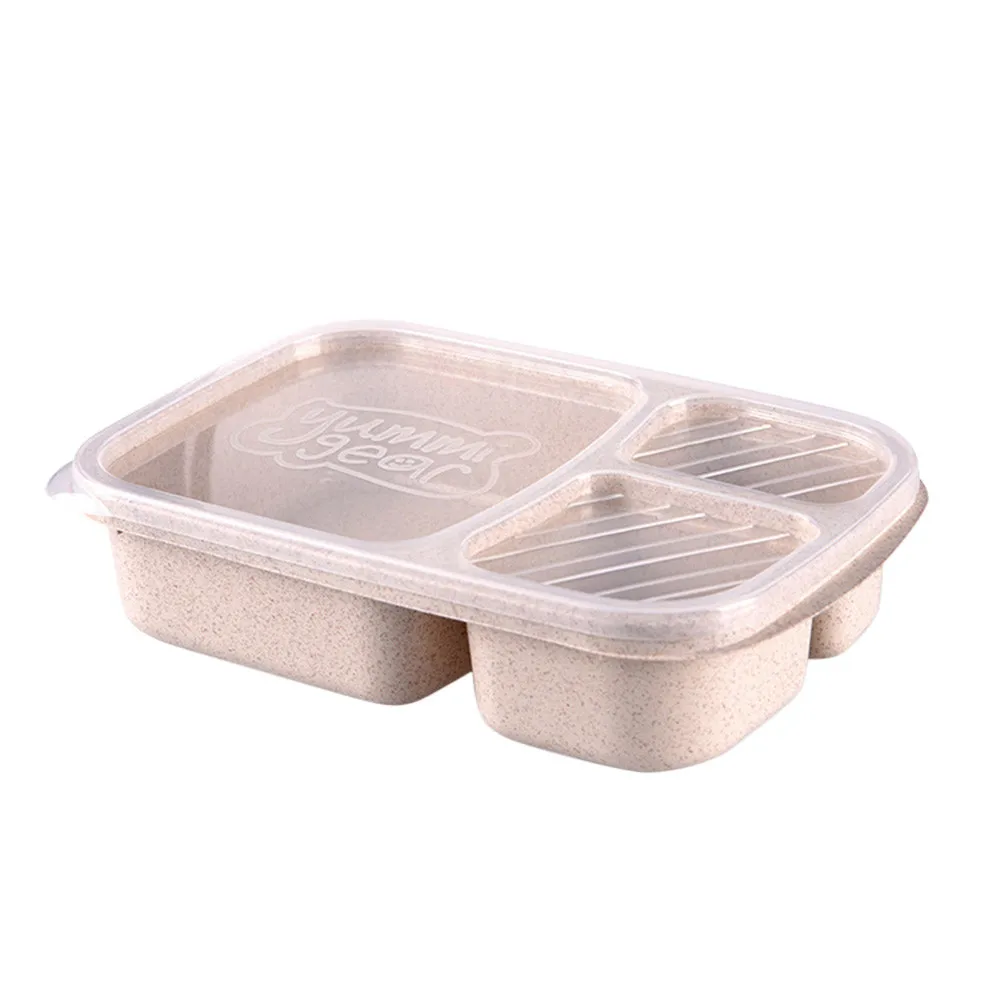 Коробка 3 отсек пшеничной соломы для пикника от боли в спине еды хранения Еда преп коробка для школьного обеда контейнер коробка Кухня инструменты* C