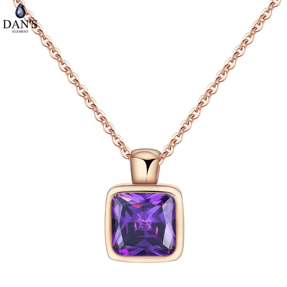 

DAN'S ELEMENT Pendant Necklace For Women Girl Noble Square Cut Purple AAA+ Cubic Zircaonia Gift Fashion Jewelry DEN542