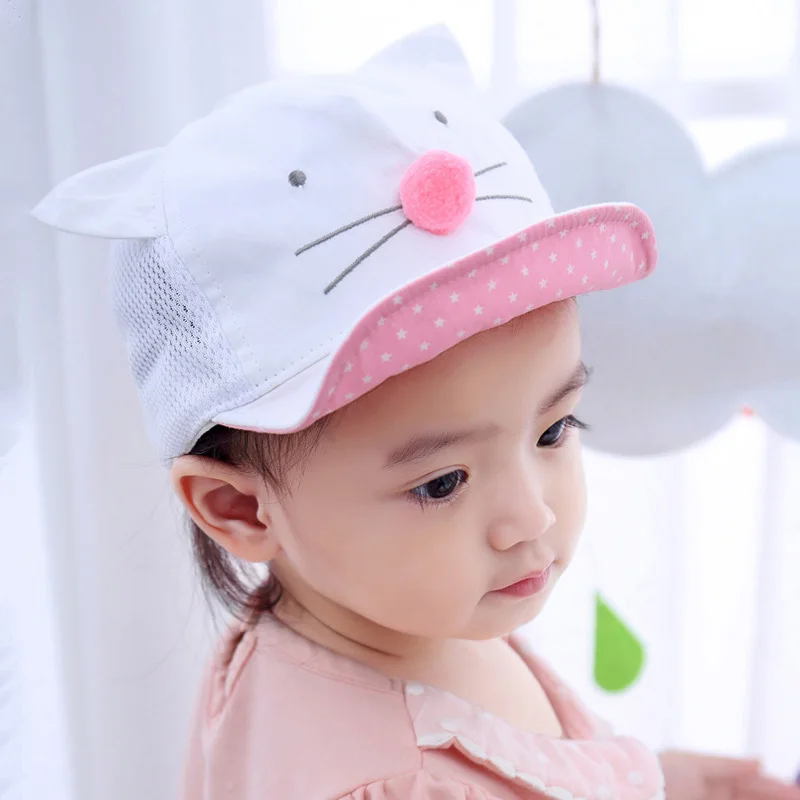 Новая летняя сетчатая шапочка для малышей с милым принтом кота, регулируемый головной убор для маленьких мальчиков и девочек, регулируемые уличные детские шляпы от солнца шапки для мальчиков и девочек