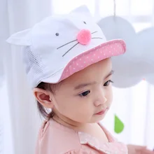 Новая летняя сетчатая шапочка для малышей с милым принтом кота, регулируемый головной убор для маленьких мальчиков и девочек, регулируемые уличные детские шляпы от солнца шапки для мальчиков и девочек