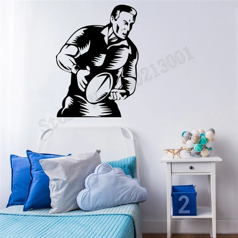 

Rugby Player Room Sticker Art Vinyl Poster Removeable Mural Scrum Sports Decal Active Sports Player Ball Home Decor LY740