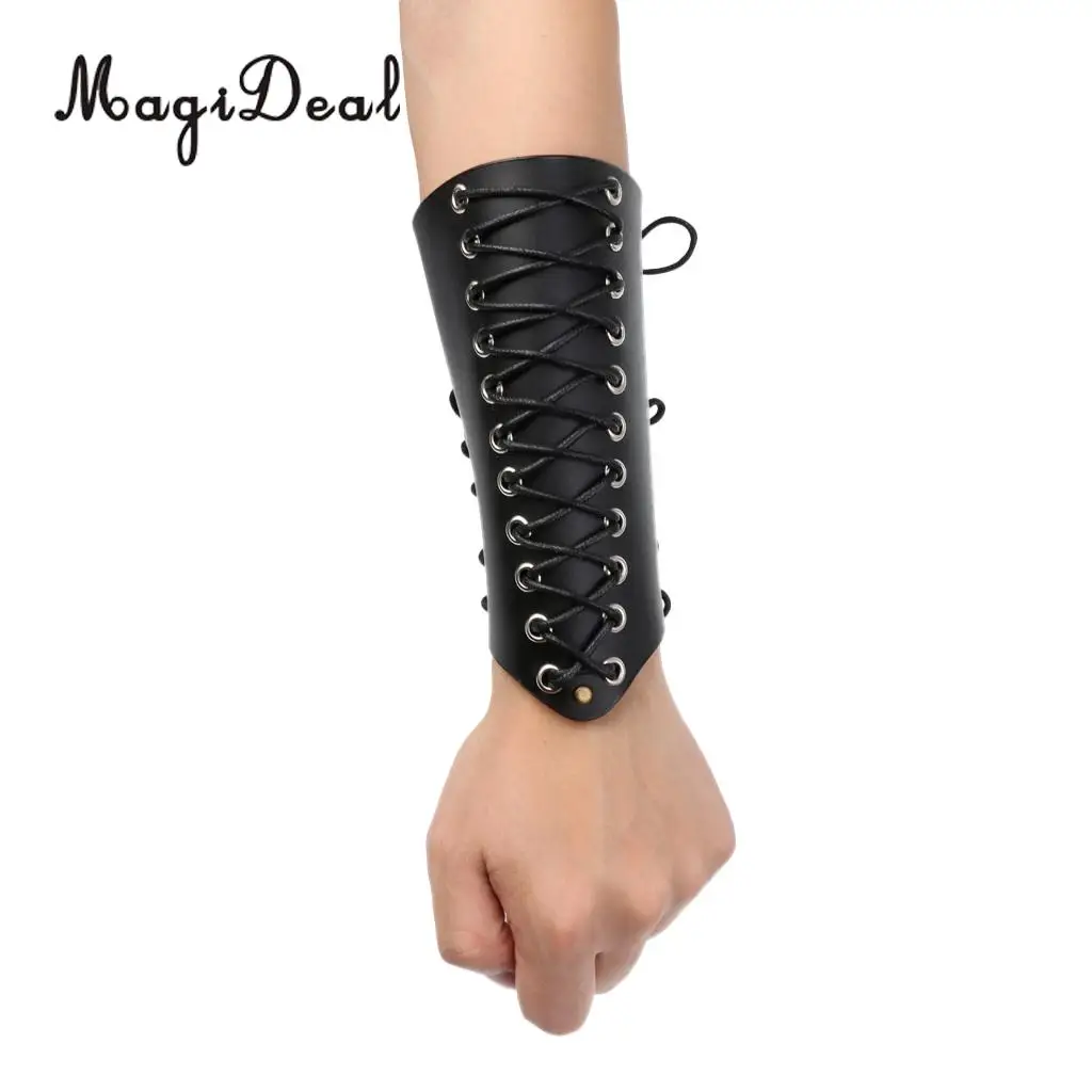 MagiDeal Black/Brown Lace-up Cow Leather Archery Arm Protector Guard Bow Shooting Arm Armband Equip for Traditional Bow Longbow