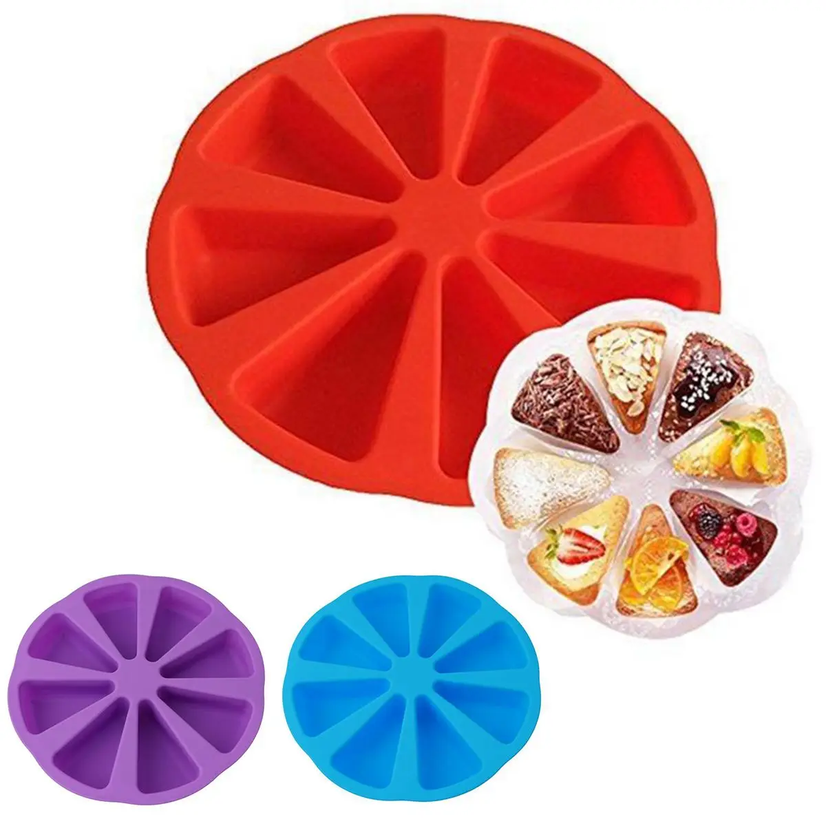 JX-LCLYL Silicone 8 Cavity Portion Cake Mold Slices Pastry Pizza Pan Tray Mould