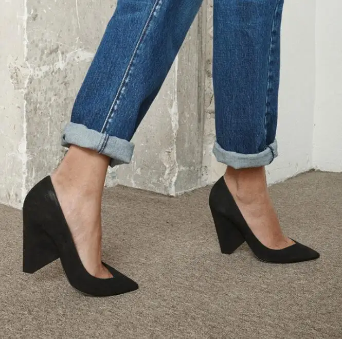Популярные черные женские туфли-лодочки из искусственной замши с острым носком женские Уникальные модельные туфли без застежки на высоком каблуке пикантная Клубная обувь для вечеринок