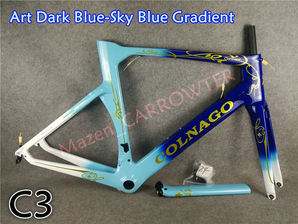 Clearance Fluorescent Yellow Colnago CONCEPT carbon road frames+Handlebar+Saddle+bottle cages 50mm carbon wheels Novatec A271 hubs 24