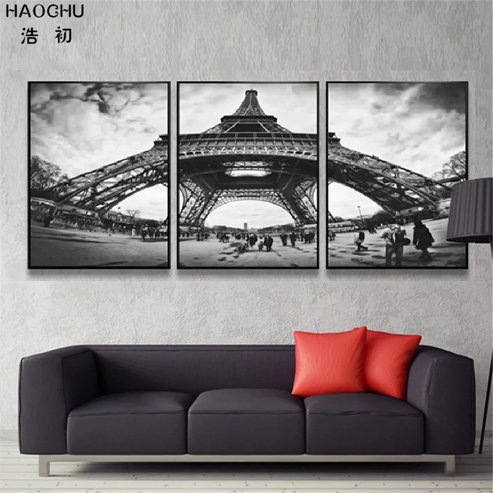 

HAOCHU Nordic Black and White European Building Landscapes Canvas Wall Paintings Poster for Home study bedroom kids room Schoo
