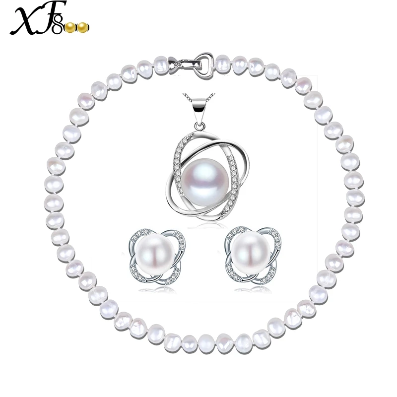 

[XF800]Pearl Jewelry Sets For Women Fine Jewelry Natural Baroque Freshwater Pearl Necklace 5 Piece Wedding Party T246