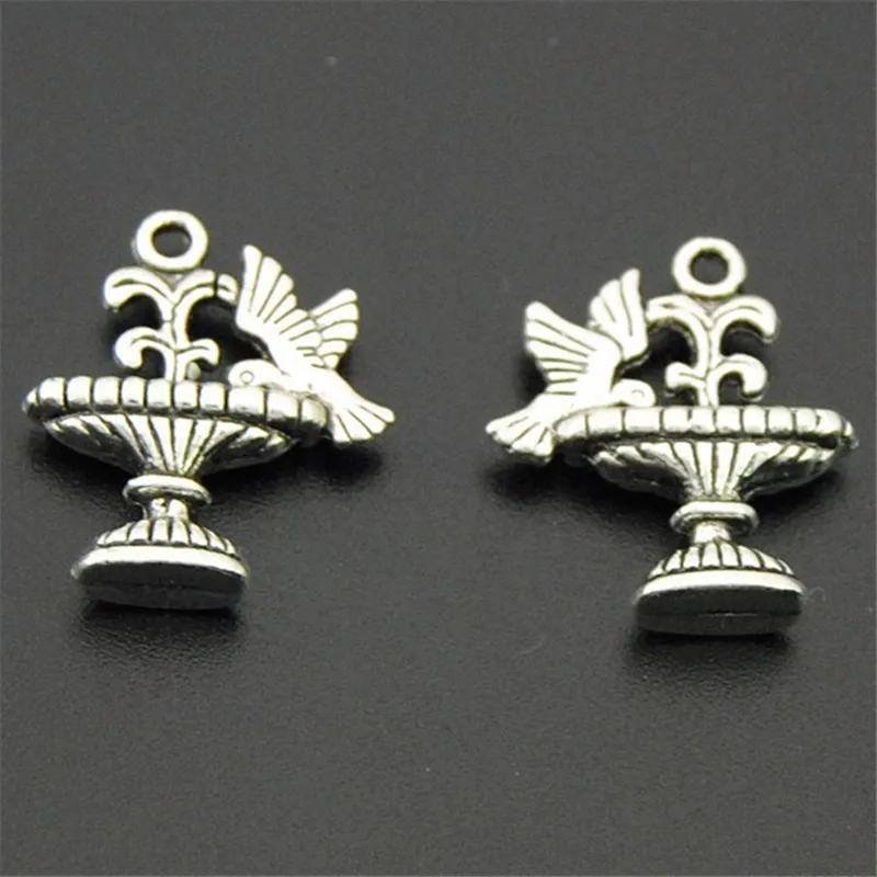 20PCS Silver Color At The Fountain Water Birds Charm Pendant For Diy Necklace Bracelet Jewelry Making A2253 | Украшения и
