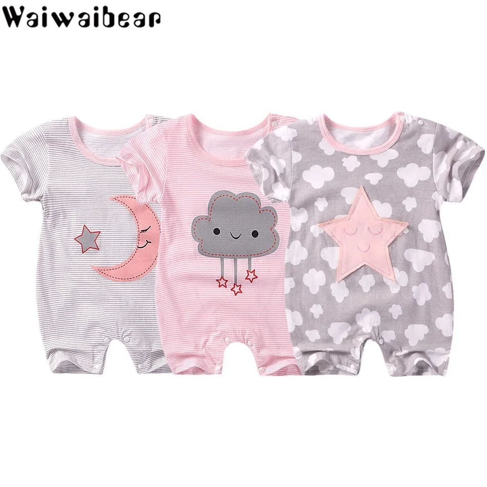 Girl Baby Cotton Round Clothes Short Sleeve Floral Print T-shirt Jumpsuit Romper