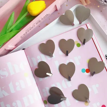

10pcs/set Stainless Steel Festival Party Wall Mounted Hook Organizer Storage Heart-Shaped Self-Adhesive Silver Hook Home Storage