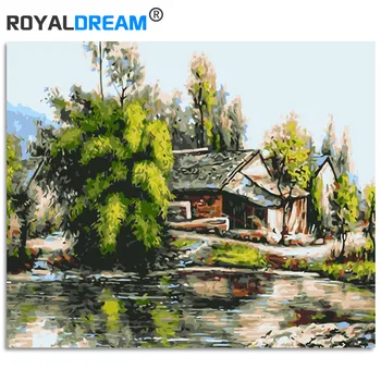 

ROYALDREAM Frame Romantic old house DIY Painting By Numbers Canvas Painitng Home Wall Art Picture Coloring By Numbers For Home