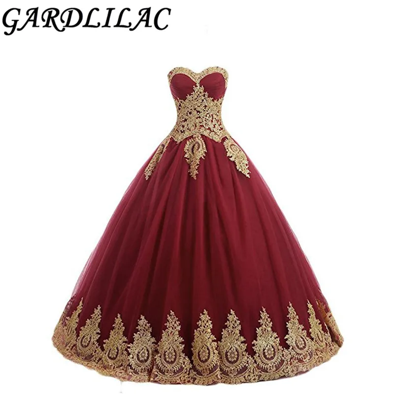 Gardlilac кружево золотая Аппликация бальное платье Quinceanera платья милой с открытыми