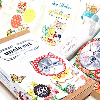 

100pcs/set/Korea Kawaii Uncle Cat Bookmark set/20pcs bookmark+70pcs sticker+10pcs card/gift/office school supplies