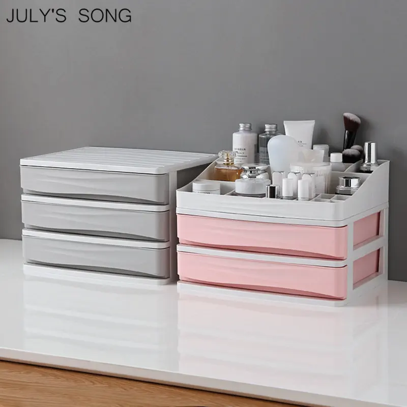JULY'S SONG Plastic Cosmetic Drawer Makeup Organizer Makeup Storage Box Container Nail Casket Holder Desktop Sundry Storage Case