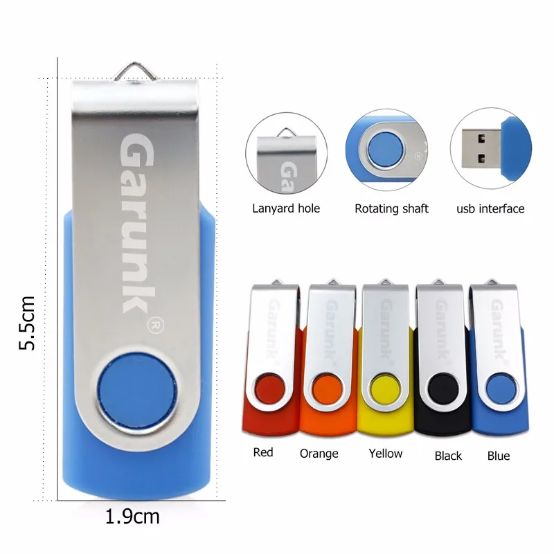 Garunk Customized LOGO Rotate Fashion Metal USB 2.0 4G 8GB 16GB 32G USB Flash Drive Full Capacity Pendrive USB Memory Stick Gift