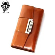 Öl Wachs Rindsleder Frauen Aus Echtem Leder Geldbörse Ccarteira Feminina Mode Vintage Lange Haspe Tasche frauen Geldbörse Mittel lange