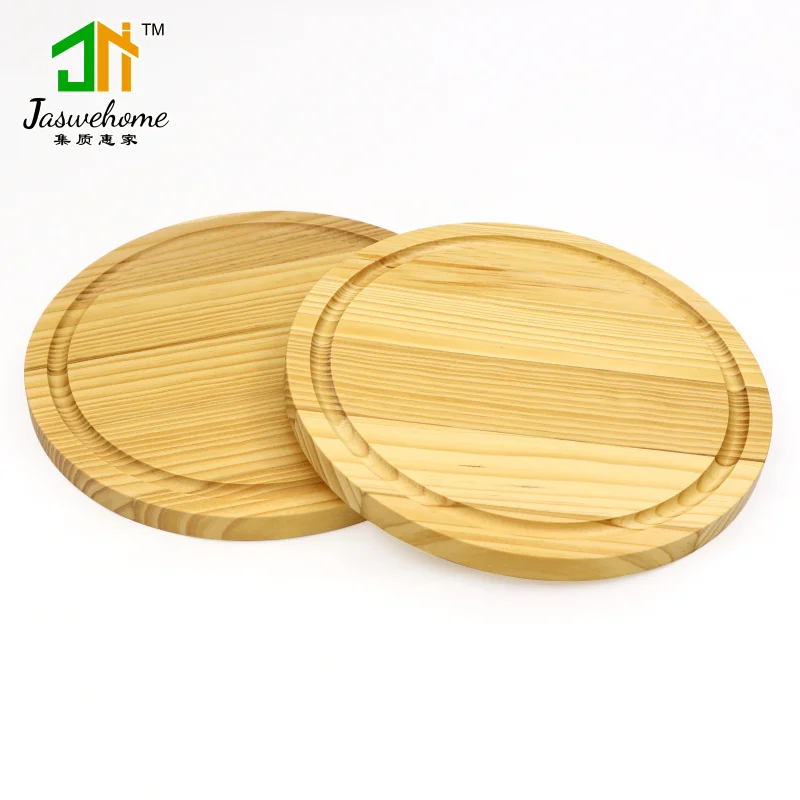 Jaswehome pine wood round cutting board cheese boards solid wood chopping block chopping board with juice groove