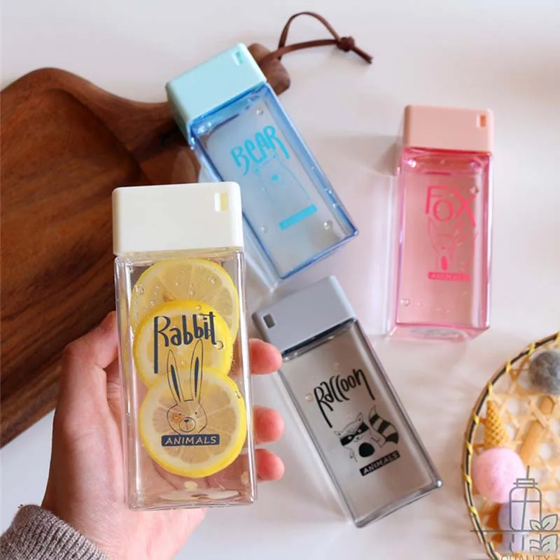 

350ml Fruit Infuser Water Bottle BPA Free Plastic Square Transparent Heat Resistant Korean Style Sport Drink Bottle