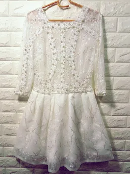 

Elegant Women Beading Sequined Lace Dress Slim Waist Three Quater Sleeve Ladies Beaded Dress