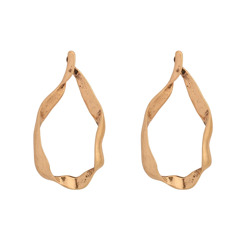 

LWONG Antique Gold Color Irregular Oval Hoop Earrings for Women Tribal Thick Large Hoops Earrings Statement Minimal Earrings Hot