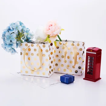 

12pcs Silver Gold Polka Dots Paper Bags with Handles Gift Bags Candy Box Gift Package for Cookie Jewelry Wedding Birthday Decor