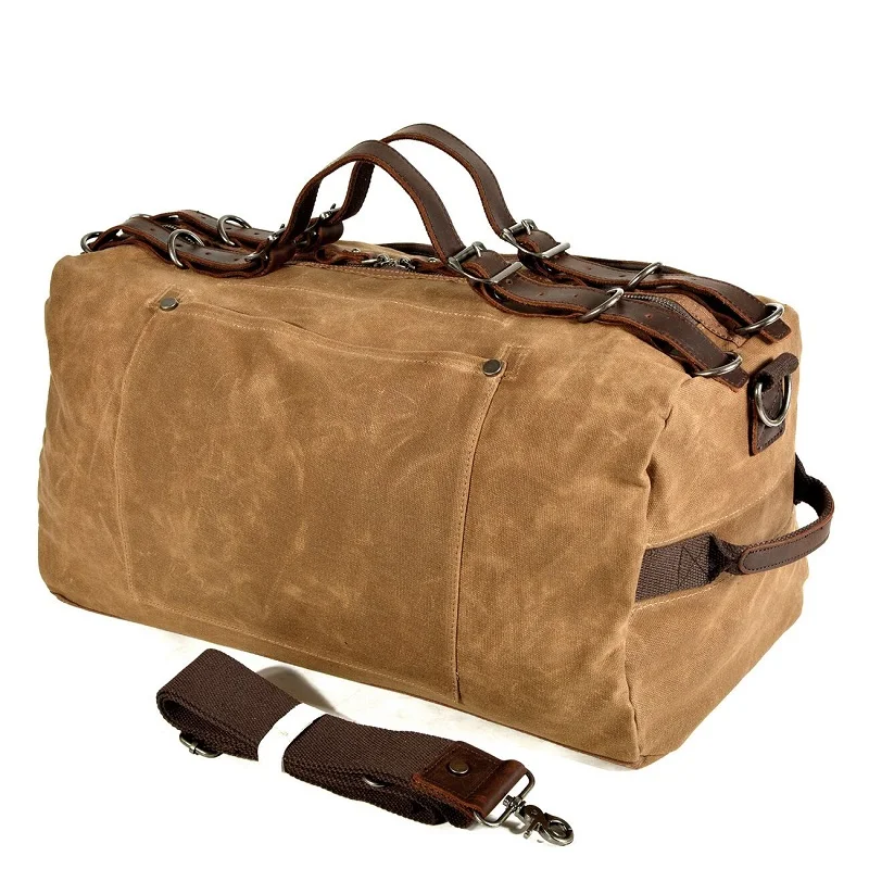 

Large Capacity Men Travel Duffel Bags Vintage Waterproof Canvas Overnight Bag Leather Weekend Oversized Carry on Handbag Male