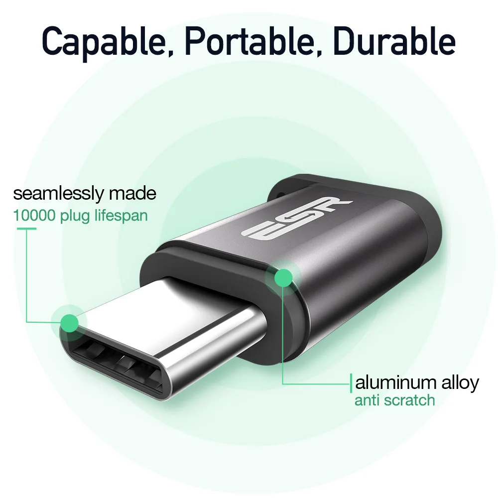 USB-C к Micro USB адаптер [2 шт], ESR Тип C адаптер конвертер Разъем для MacBook Pro, Google Pixel, Pixel XL, HUAWEI mate 9