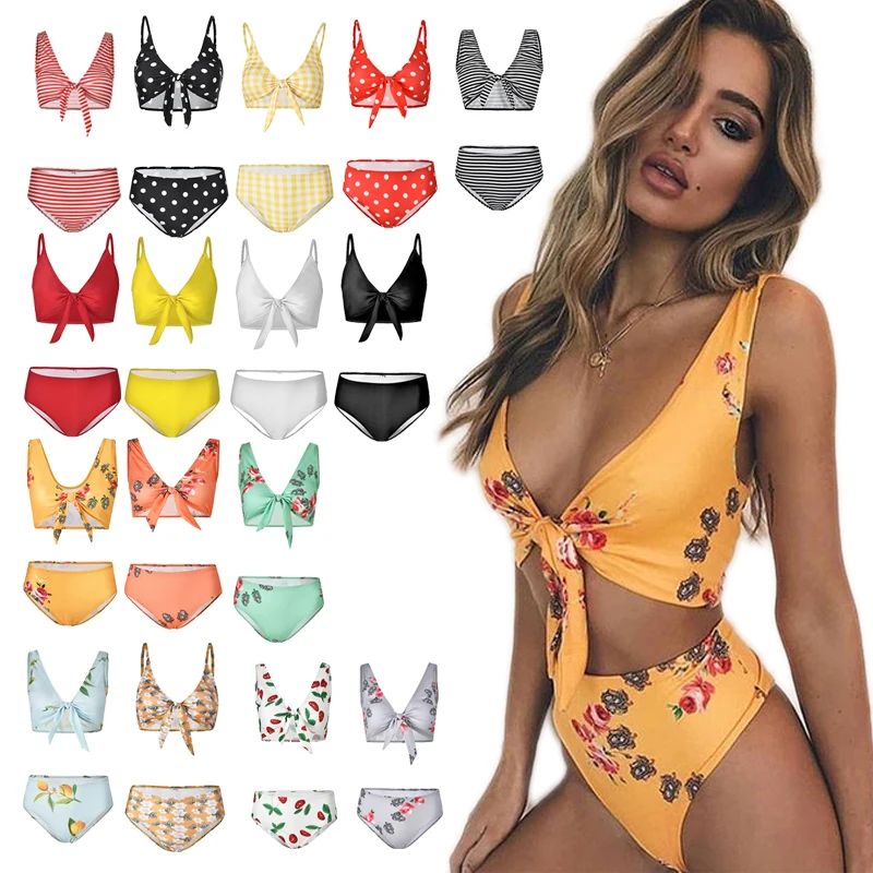 

2019 Floral Print Stripe Women Lingerie Set Two Pieces Summer Beach Sling Wear Bra Sexy V-neck Intimates Push Up Underwear F4