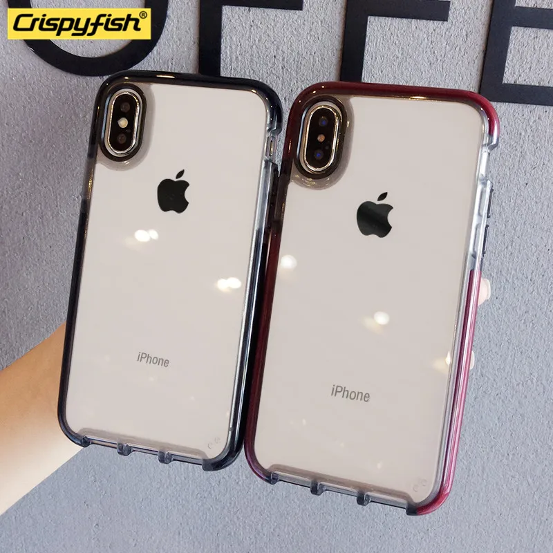 

Crispyfish Colour Transparent Soft Case For iPhone 6 6s 7 8 Plus Clear For iphone X XR XS MAX Anti-knock Luxury Back Cover Capa