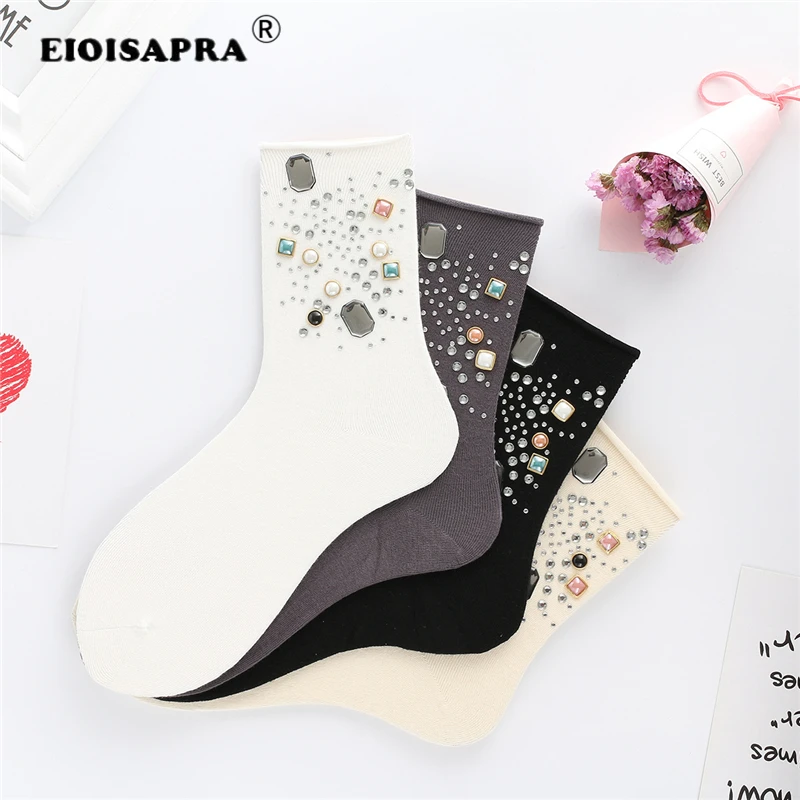 

[EIOISAPRA] Fashion Solid Socks Women Crew Sexy Sequin Diamond Pile Funny Cutting Socks For Girls Tube Ankle Socks Females Mujer