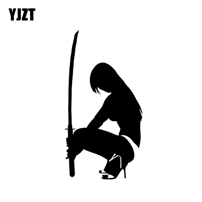 

YJZT 7.8*14.8CM Sexy Samurai Girl Black/Silver Skillful Manufacture Vinyl Decals Covering The Body Nice Design C20-0300