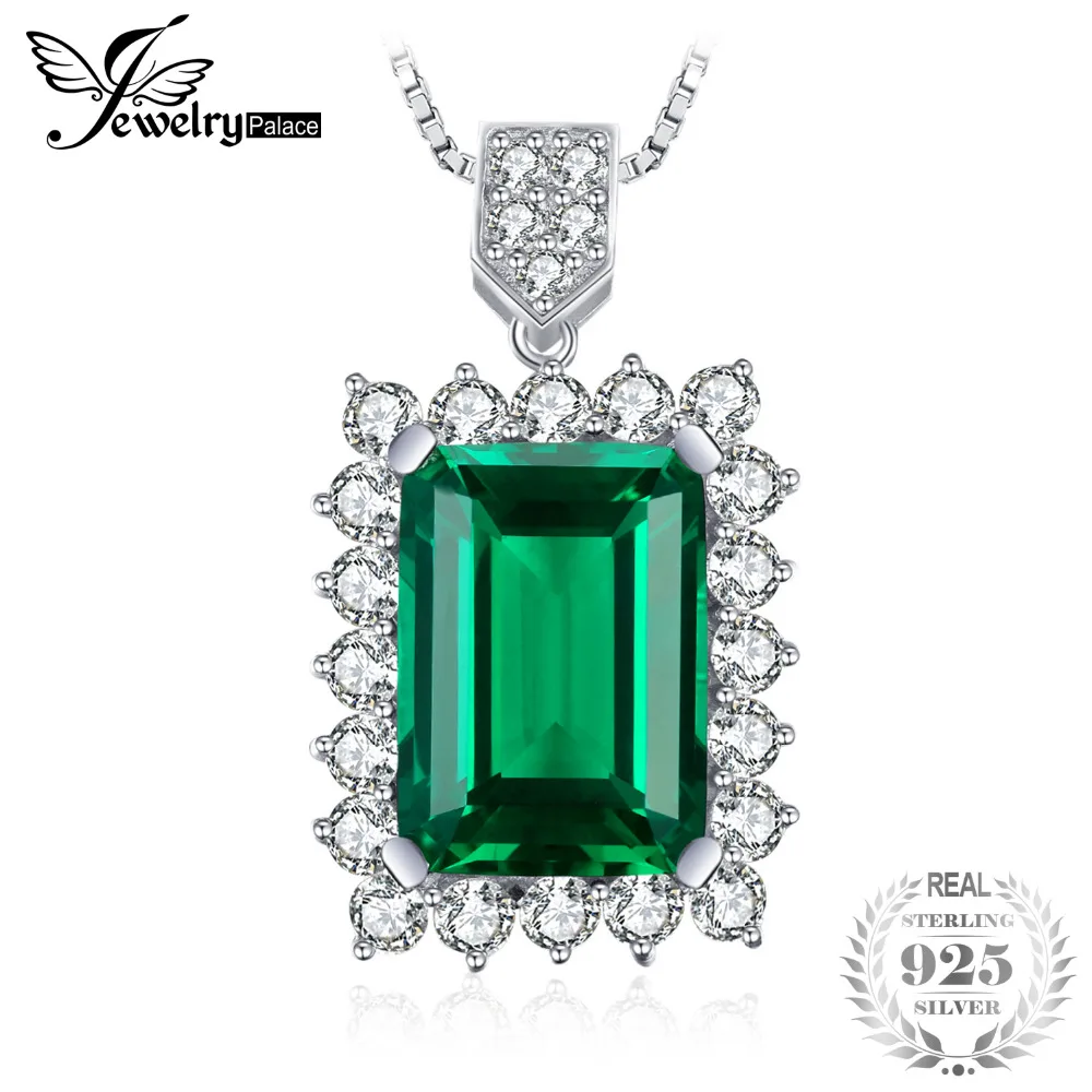 

JewelryPalace Luxury 6.5ct Created Emerald Solid 925 Sterling Silver Pendant Jewelry for Women Without The Chain