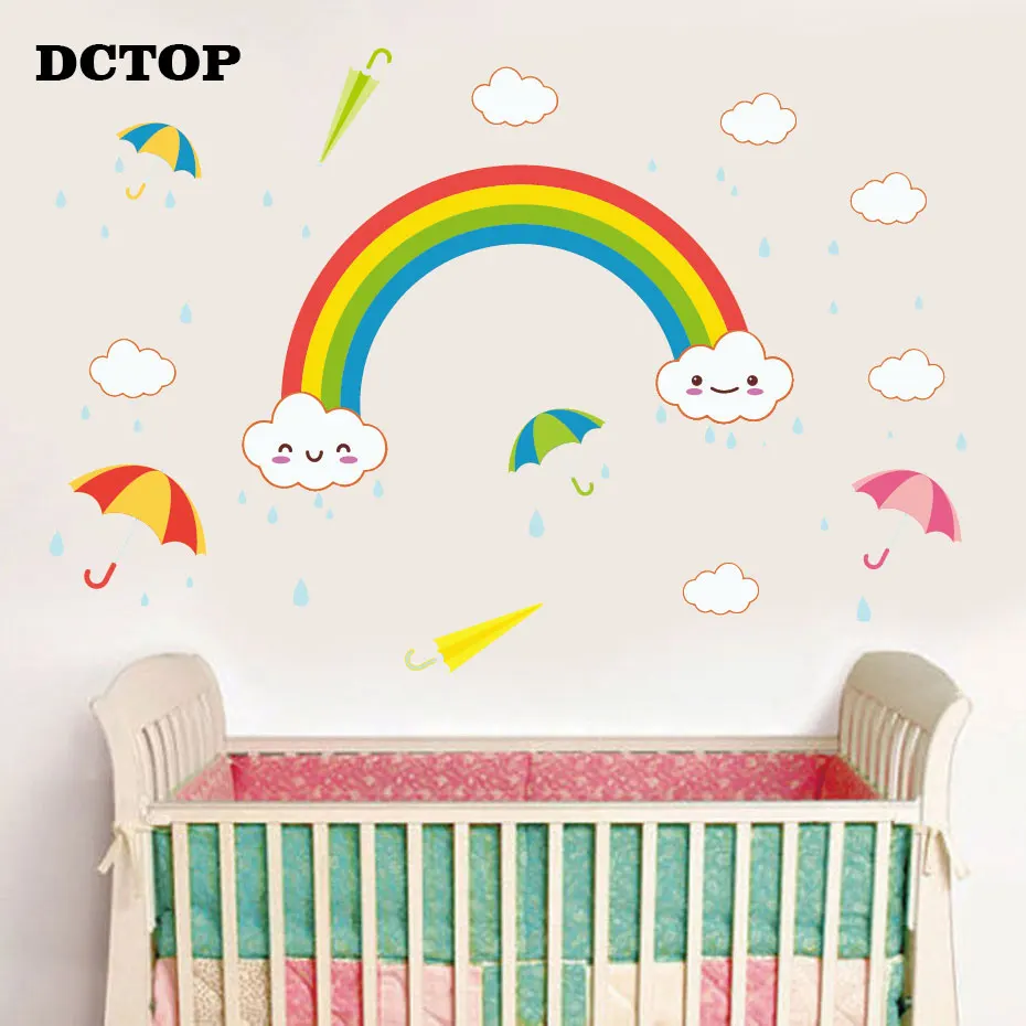 

Cute Cloud and Rainbow umbrella Wall Decal Children's Kids DIY Art Vinyls Stickers Living Room Bedroom Home Decorative Wallpaper