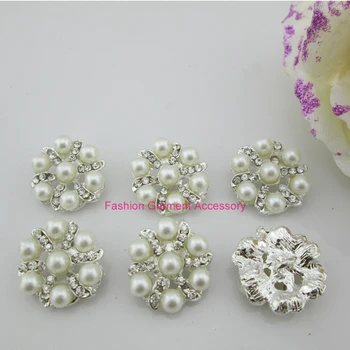 

(BT95 20mm)100pcs/lot Clear Shiny A Grade Ivory Pearl Alloy Rhinestone Buttons