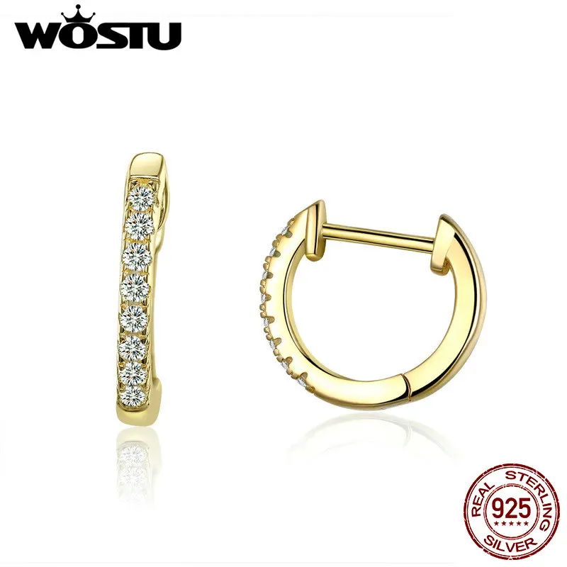 WOSTU Authentische 925 Sterling Silber & Gold Farbe Kleine Kreis Hoop Ohrringe Für Frauen Geburtstag Mode Edlen Schmuck Geschenk FIE498