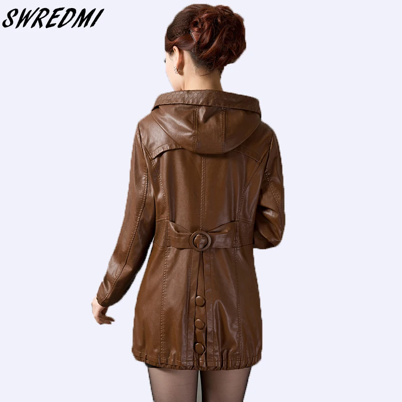 

Long plus size 5XL leather clothing women new 2019 spring jackets laides slim fashion coats outerwear leather jacket women black