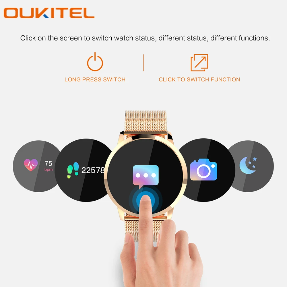 OUKITEL W1 Bluetooth Smart Часы Heart Rate крови трекер сна игры Водонепроницаемый напоминание