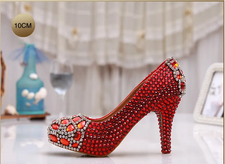 Красные туфли на очень высоком каблуке-шпильке со стразами обувь на платформе женская вечерняя обувь тонкие каблуки мелкий носок обувь для вечеринок большие размеры