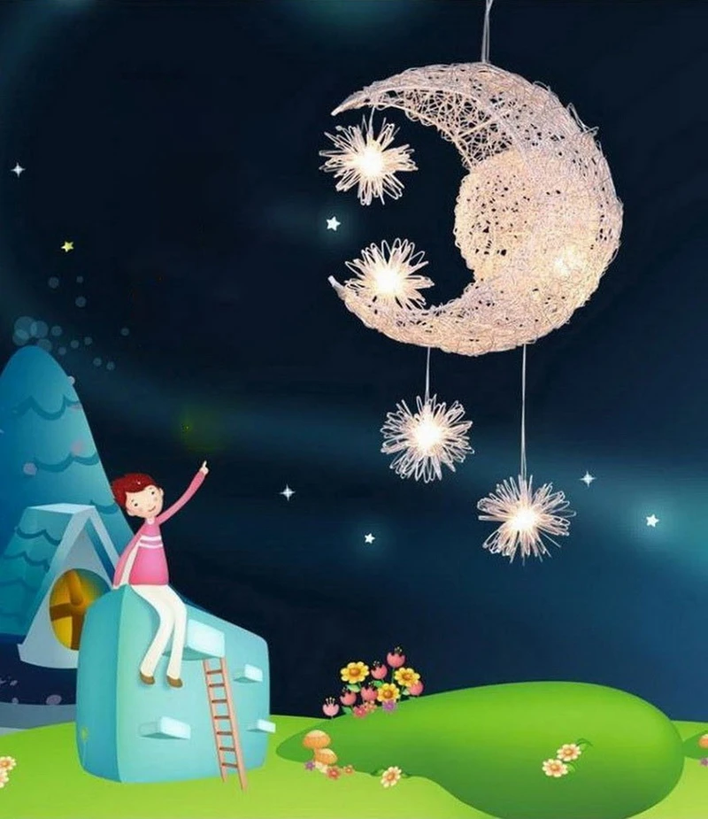 Modern Moon Star Pendant Light Christmas Decorations Creative Personality Children Bedroom Aluminum for Home Fixture Lighting (9)