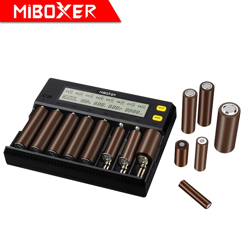 Miboxer Smart Battery Charger Universal Intelligent 4 Slot Automatic LCD Display for Li-ion LiFePO4 Ni-MH Ni-Cd AA AAA C 18350 17670 18700 RCR123 Fire Prevention Material